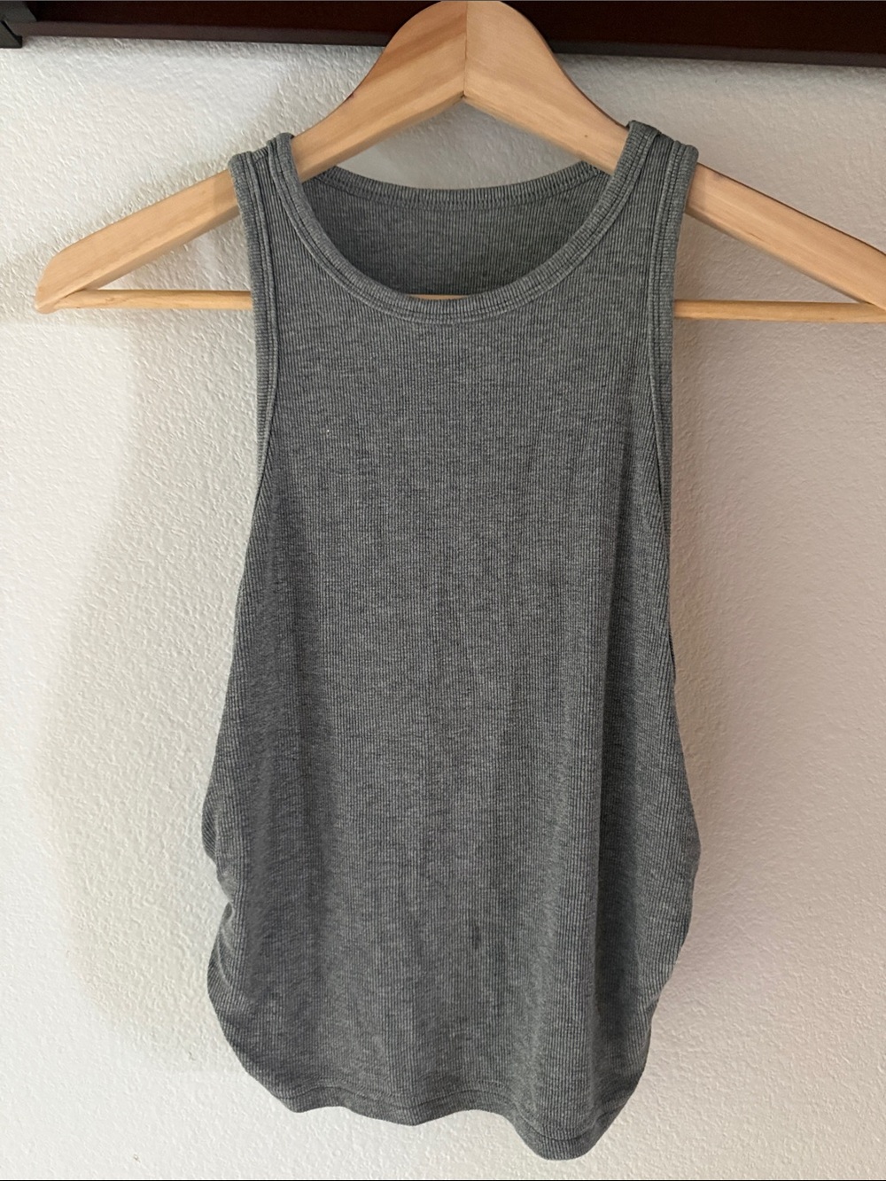 Ruched Sides Stretch Ribbed Crop Tank Top , Grey, Size XL